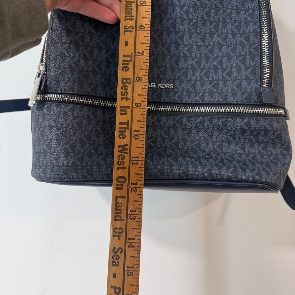 Michael Kors Womens Rhea Backpack Medium Navy Blue Excellent Monogram - Picture 3 of 8